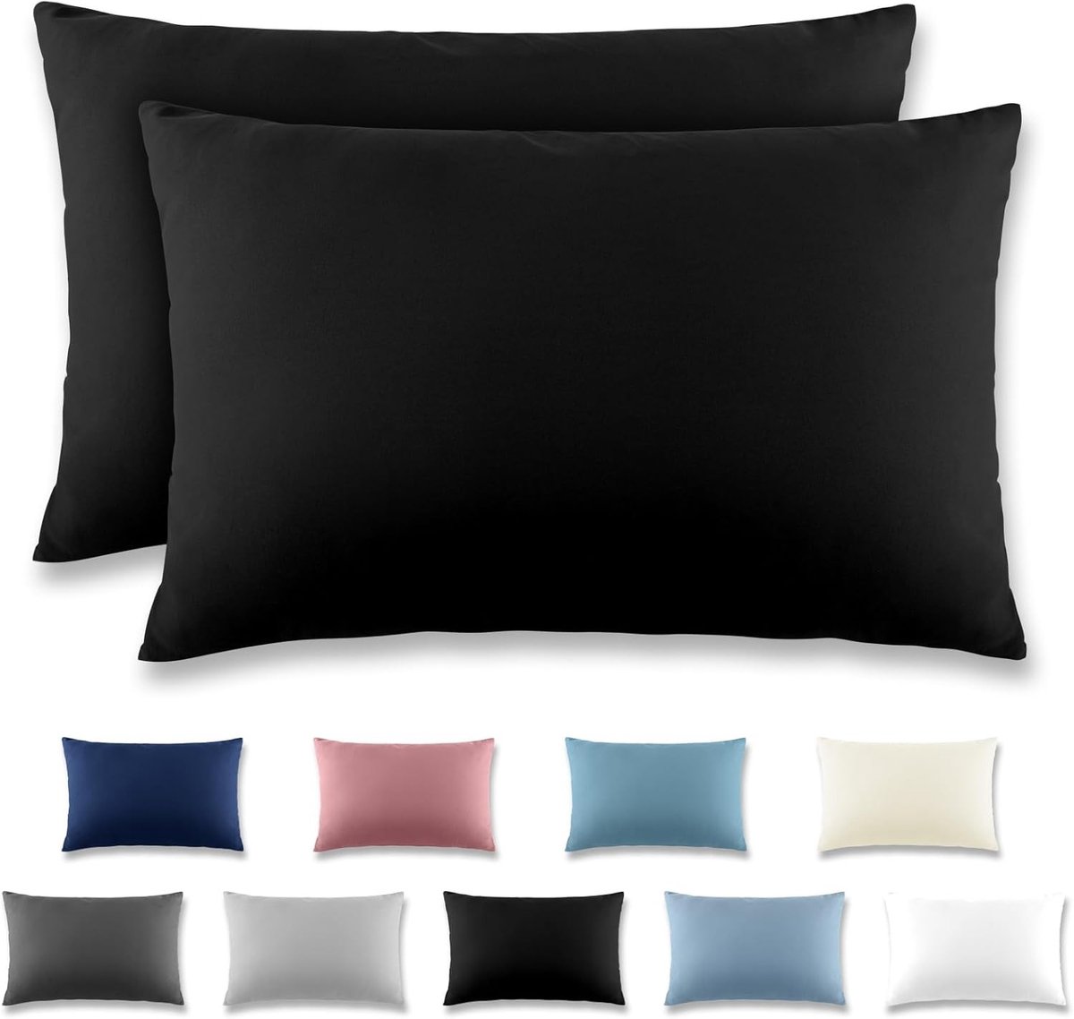 REDKEY Kussenhoezen, 40 x 60 cm, set van 2, met ritssluiting, kussenhoes van geborsteld microvezel, voor kussen, wasbaar tot 40 °C, zwart