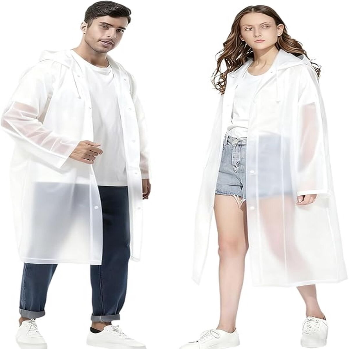 QTTVBTNA – Herbruikbare Regenponcho 2 Stuks – Regenponcho Waterdicht – EVA Regenjas met Capuchon voor Dames en Heren – Waterafstotende Regen Cape voor Wandelen, Kamperen en Reizen