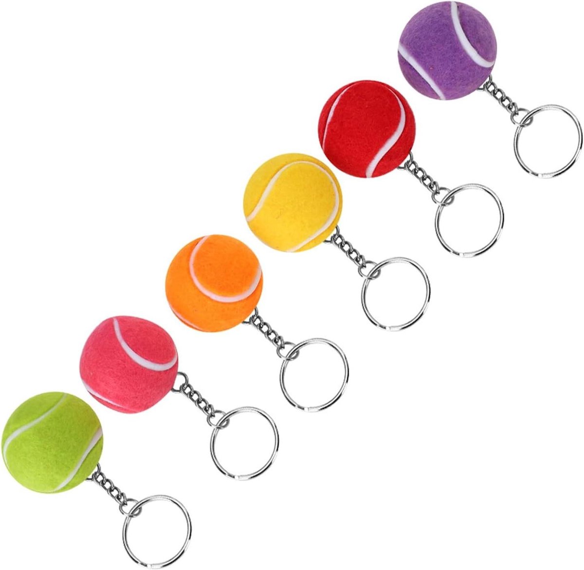 Tennisbal Sleutelhangers - Mini Bal Hangers - Tas Decoratie - Set van 6 Kleuren - 4 cm - Multicolor