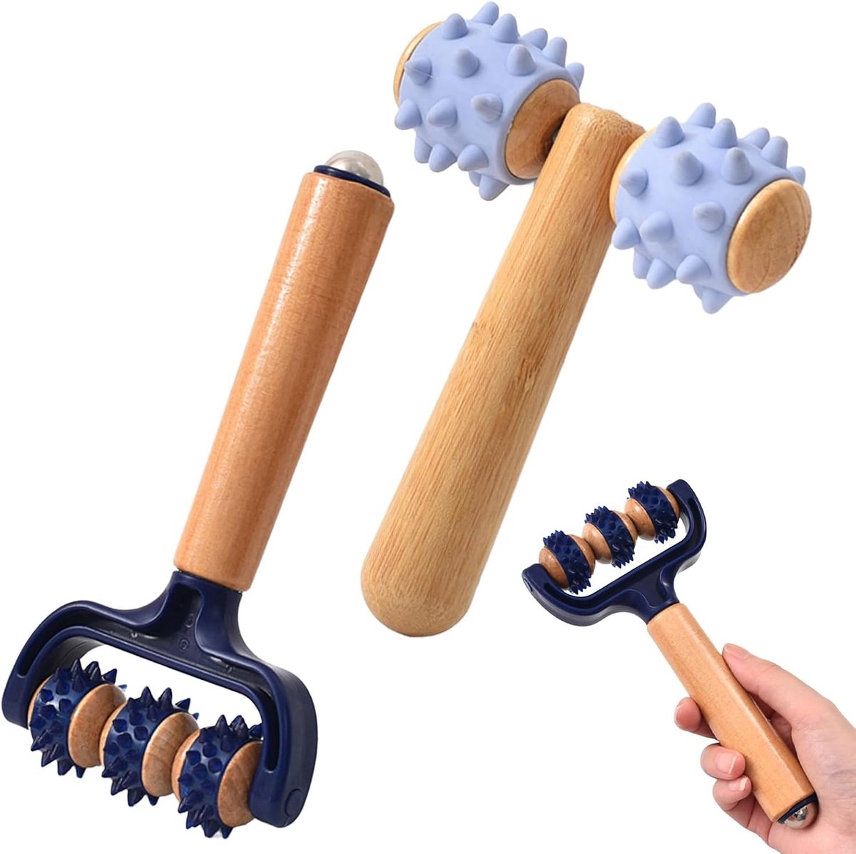 Beenmassageapparaat - Blauw - 11 x 14 x 1 cm - Houten Massageroller voor Spierontspanning en Pijnverlichting