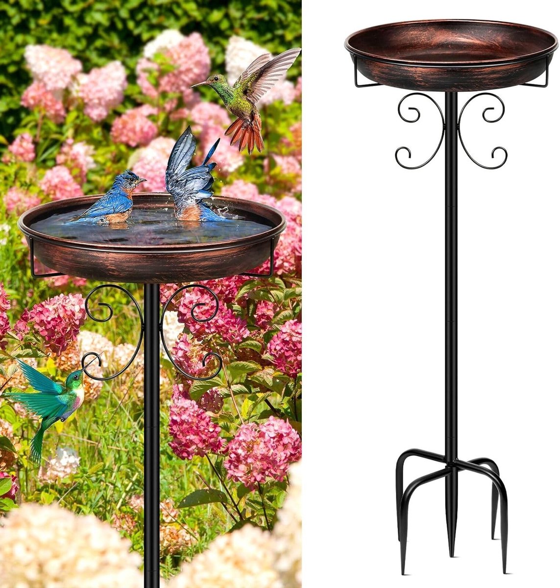 Stijlvolle Vogelbad voor de Tuin - 39 Inch Hoog, Weerbestendig Metaal, Ideaal voor Voeding en Water voor Vogels