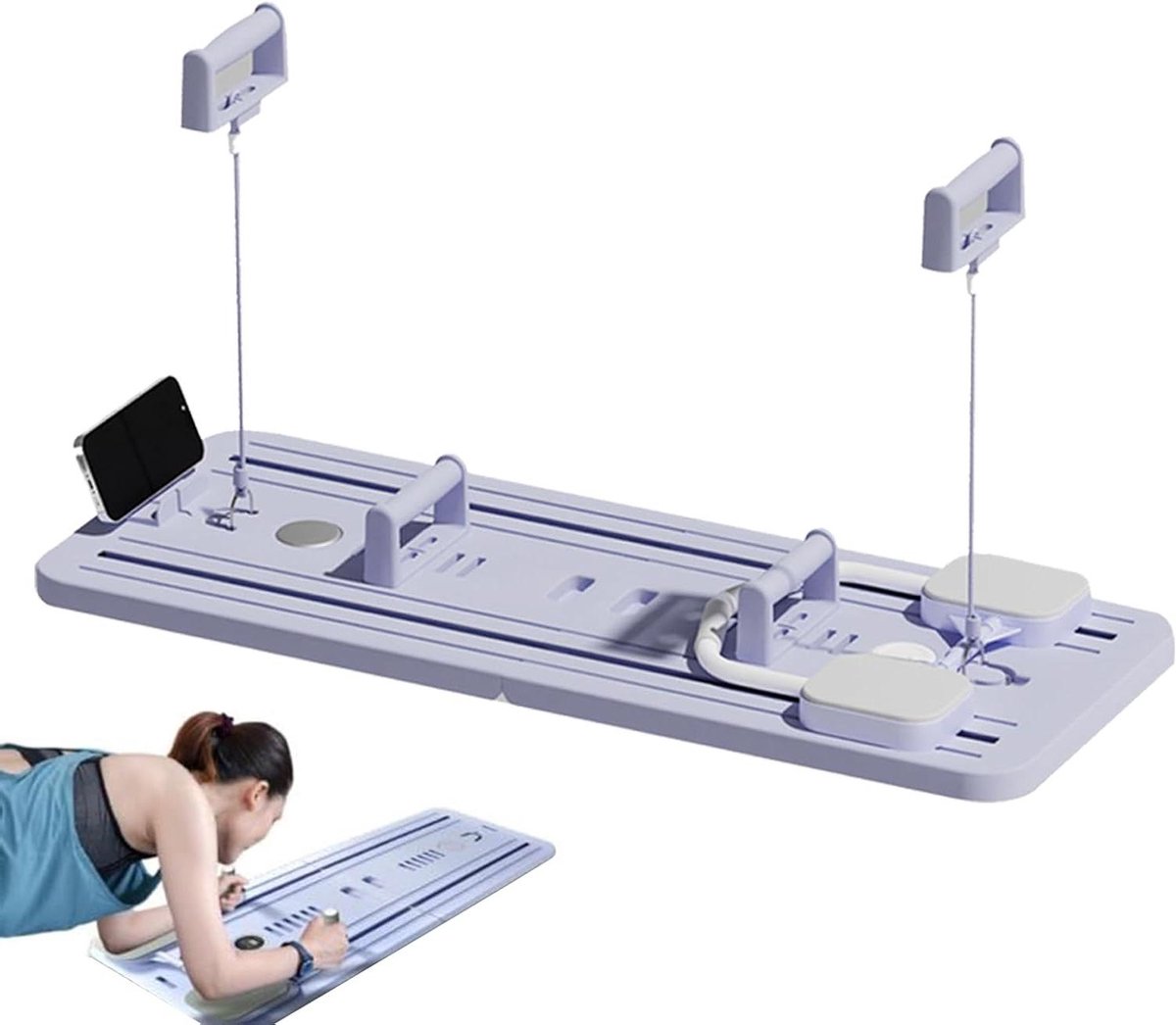 Pilates Reformer Board - Buikboard Fitnessapparaat - Lichaamsvorming - Geïntegreerde telefoonhouder - 55 x 41.5 x 11.5 cm - Saffier
