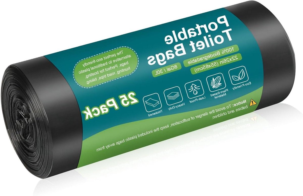 Draagbare Toiletzakken - Kampeertoilettassen Composteerbaar - Buitenactiviteiten Hygiëne - Biologisch Afbreekbaar Maïszetmeel - 8 Gallon 30 Liter - Zwart