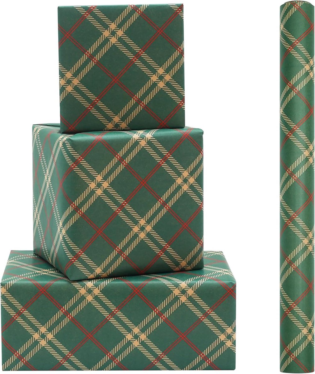 Kerstcadeaupapierrol - 43*300cm - Groen geruit kraftpapier - Cadeaupapier - Geschikt voor Kerstmis - Unisex - Eenvoudige stijl - Geschikt voor het inpakken van cadeaus, knutselwerkjes, kerstversieringen en doe-het-zelfprojecten - Groen