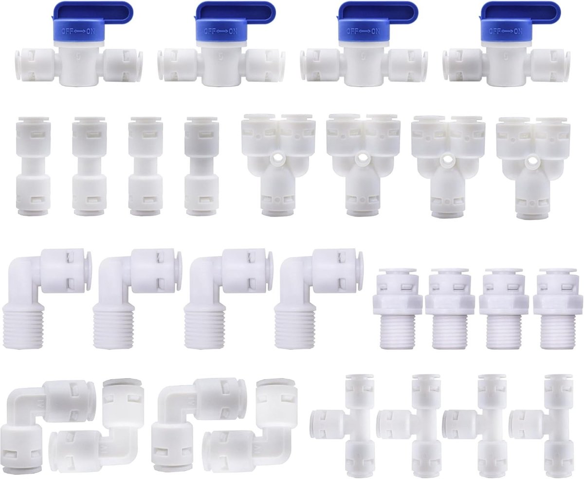 28 Stuks Koelkast Slang Set, Wateraansluiting, Koppeling voor 1/4 Inch Slang, RO Waterfilter, Inclusief Afsluitventiel