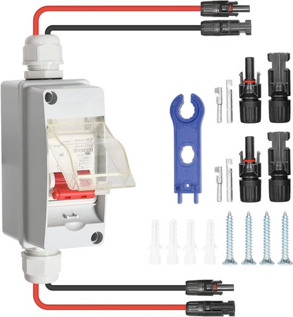 Waterdichte IP66 zonnepaneel combinatiebox met DC-isolator en 32A beveiligingsschakelaar voor veilige en efficiënte aansluiting van zonne-energiesystemen