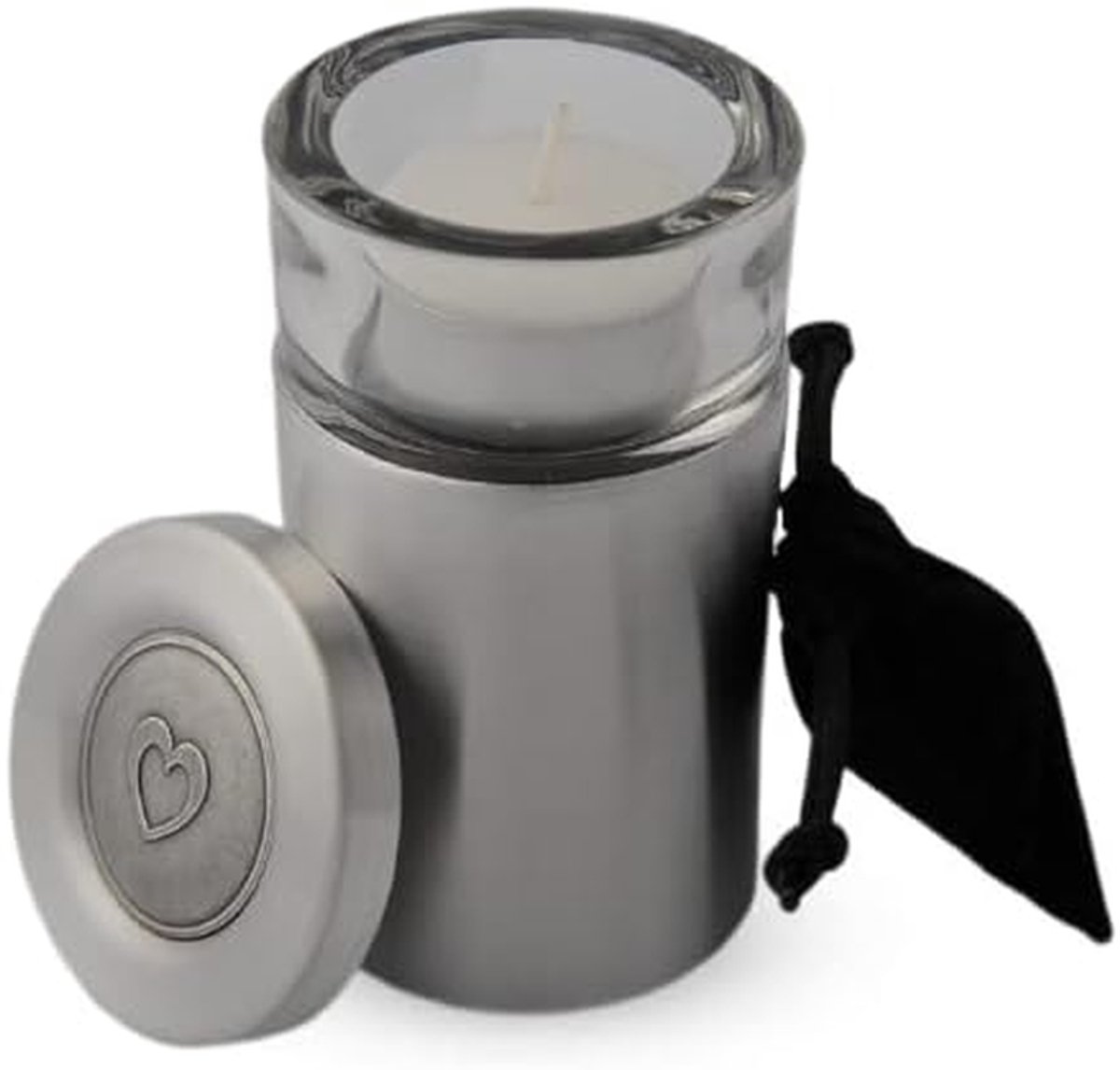 Waxinelichthouder Mini Urn - Hart Urn Kandelaar - Herdenken - Met Deksel - H 10 cm - Aluminium
