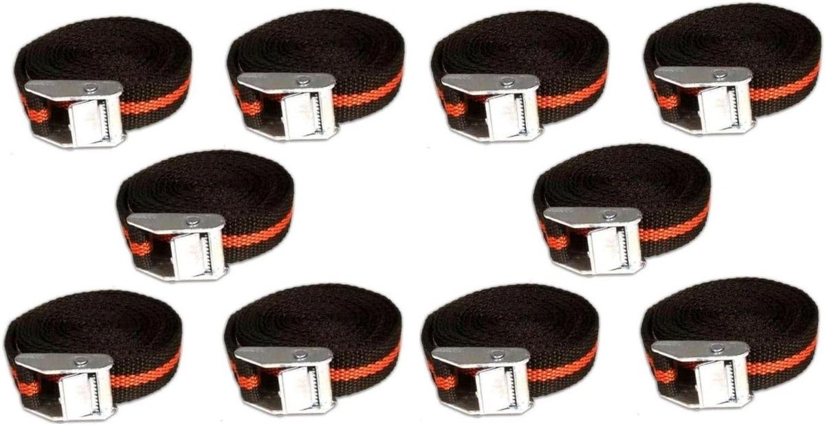 Spanbanden set - Sjorbanden klemslot - Vastzetten lading - Sterke klemsluiting - 10 stuks 2.5m - Zwart