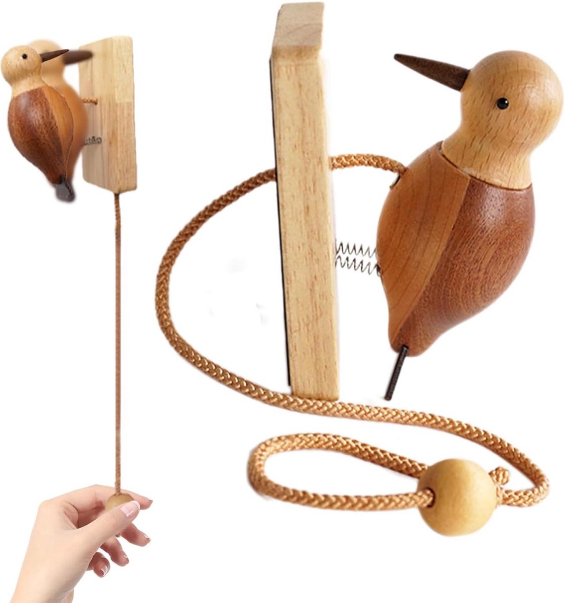 Houten Deurbel - Specht Deurbel - Kinderkamer Decoratie - Unieke Spechtvorm - 9 cm - Natuurlijk hout