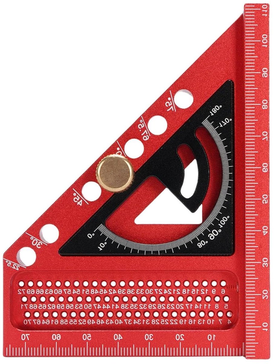 Meetliniaal Houtbewerking - Gradenboog Vierkant - Nauwkeurig Meten - 3D Multi-hoek - 0-180 Graden - Rood Zwart