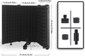 Zwart microfoonisolatiescherm met schuimstructuur, met afmetingen in cm en inches.