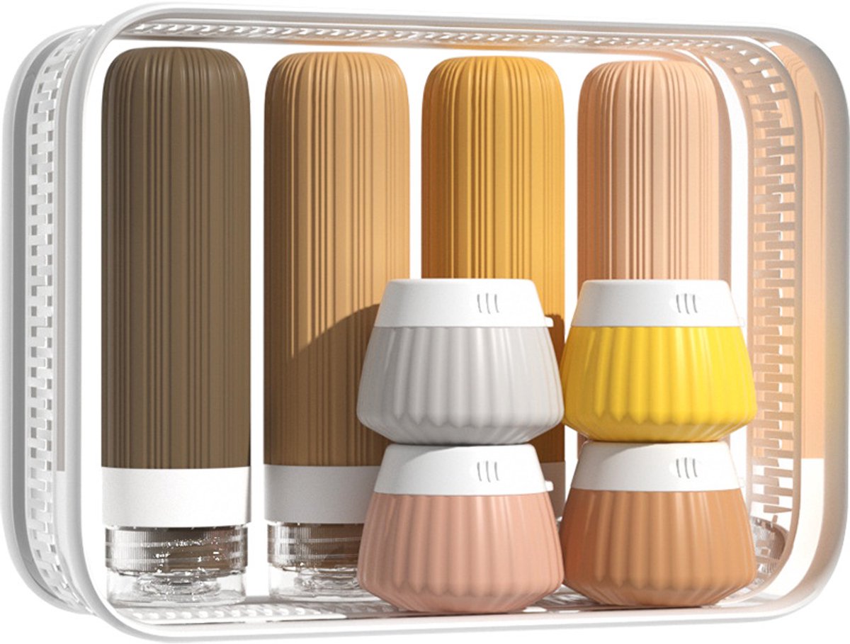 8-delige Siliconen Reisset voor Handbagage - Lekvrije Reisflesjes met Opbergtas - Herbruikbare Cosmetica Potjes van 90ml & 40ml - BPA-vrije Navulbare Reisflesjes voor Shampoo & Toiletartikelen - Zomer Travel Kit - Multi-Color4