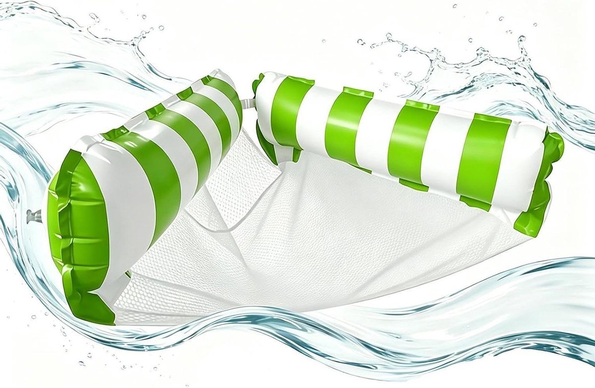 Opblaasbare zwemhangmat - Zwemstoel Vlotter - Ontspannen in water - Stijlvol gestreept design - 110 x 60 cm - Groen