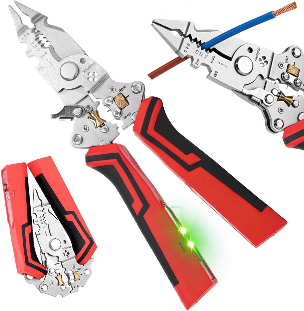 Multifunctionele Striptang - Elektricien Tang Kabel Stripper - Elektrisch Werk - Geïntegreerde Spanningsmeter - 14-in-1 - Rood