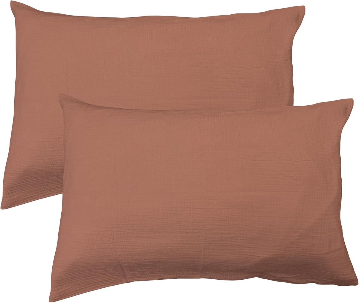 & Set van 2 kussenslopen van effen katoengaas 50 x 70 cm - 100% katoen - Öko-Tex kussensloop - 50 x 70 cm - terracotta