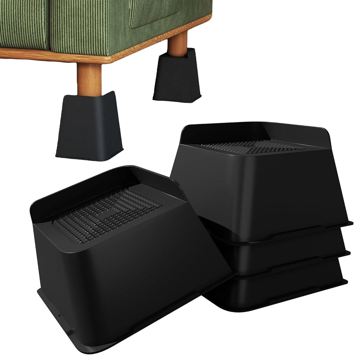 Meubelverhogers Set - Verhogers Bed Bank - Meubels Verhogen - L-vormig Ontwerp - 4 Stuks 7.5cm - Zwart