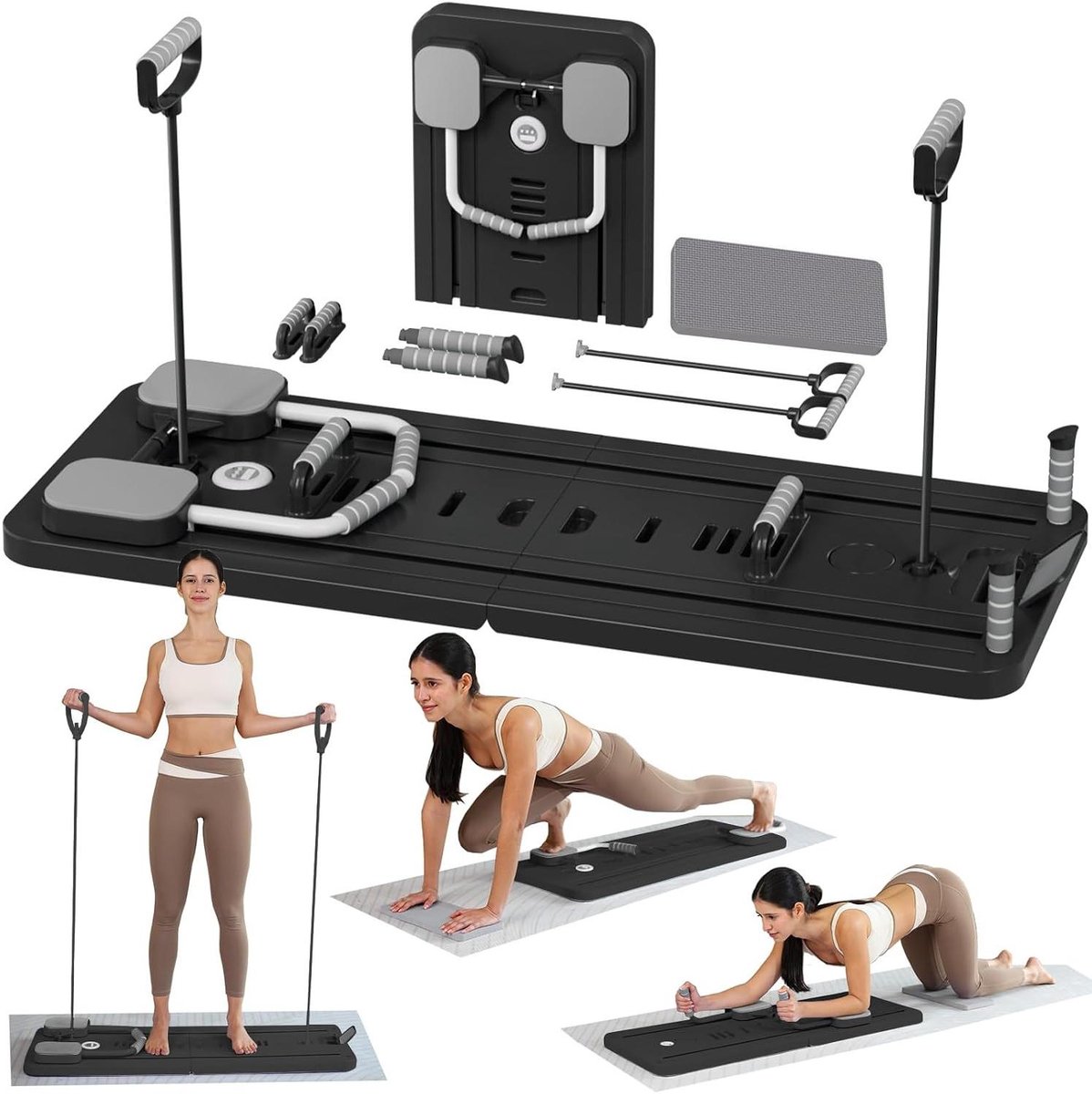 Buikwiel met Banden - Ab Roller Pilates Board - Core Training - Automatische Rebound - 150 kg Gewicht - Zwart