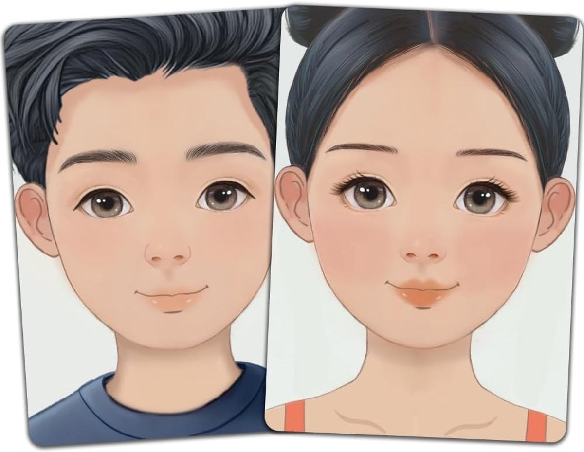 Oefenbord voor Gezichtsschildering - Herbruikbare Make-up Sjablonen voor Beginners met Man en Vrouw met Zwart Haar