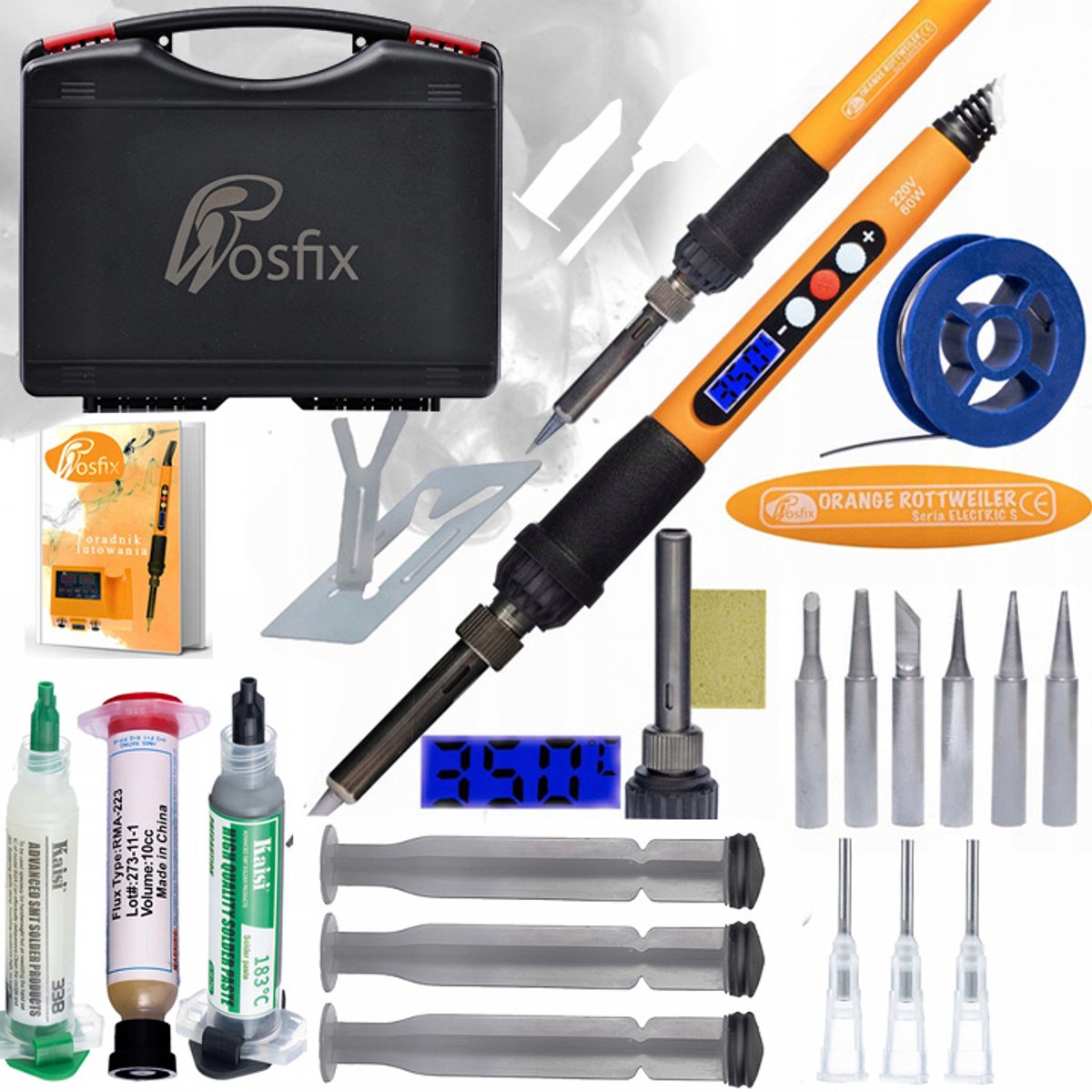 Rosfix Soldeerbout Set Orange Rottweiler - 60W met LCD, Temp 180–500°C