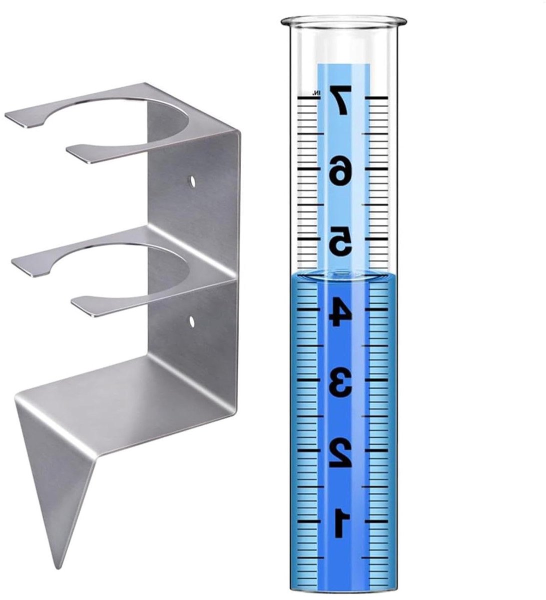 Regenmeter Glas - Sneeuw meter - Tuin Meten - Vorstbestendig Roestvrij Staal - 17.8 cm - Transparant
