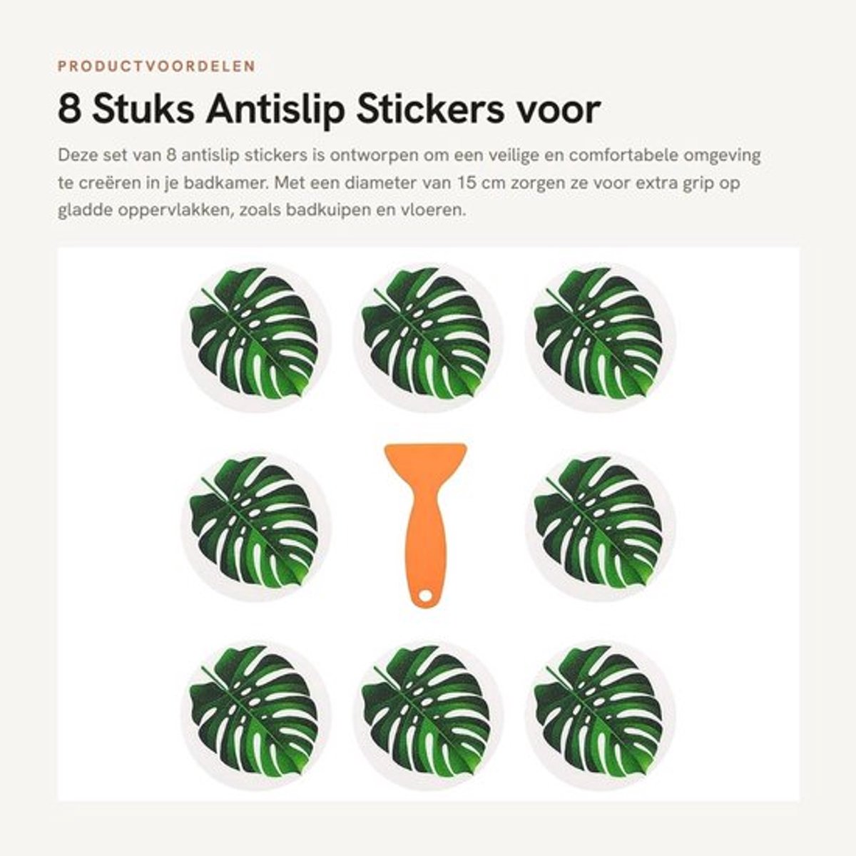 Antislip Stickers - 8 Stuks - Bladmotief - Diameter 15 cm - Duurzaam - Voor Badkamer/Keuken - Voorkomt Uitglijden
