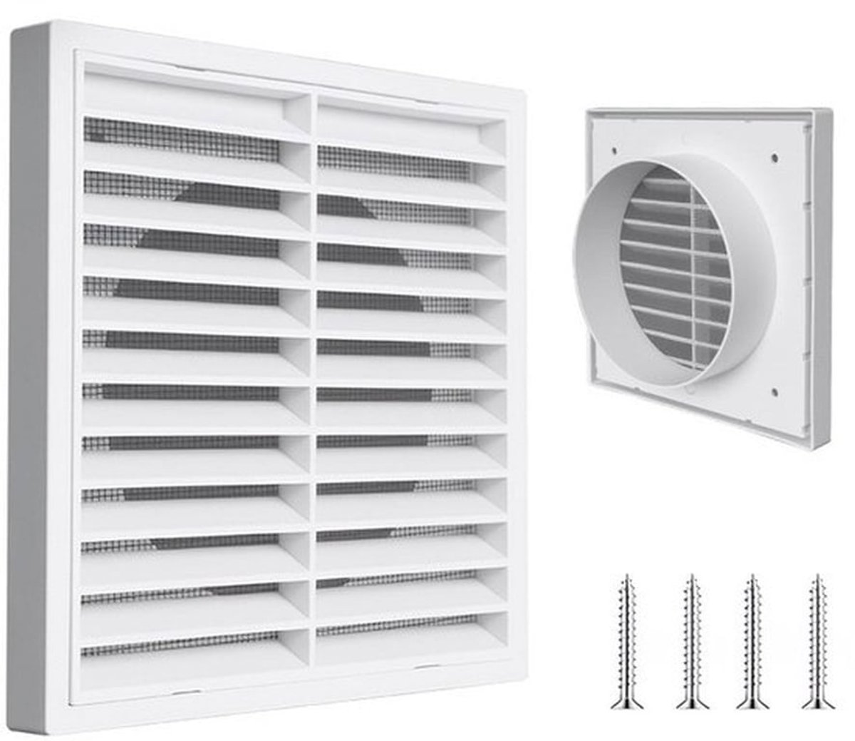 Ventilatierooster met muggennet - Ventilatierooster wit - Insectenbescherming - Robuust en corrosiebestendig - 14 x 14 cm - Eenvoudig te installeren - Luchtrooster