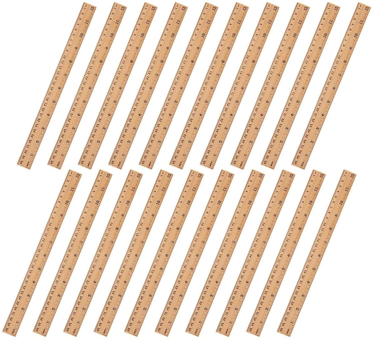 Houten Linialen - Meetlatten Rechte Linialen - Tekenen en Meten - Dubbelzijdige Schaalverdeling - 30 cm - Lichtbruin
