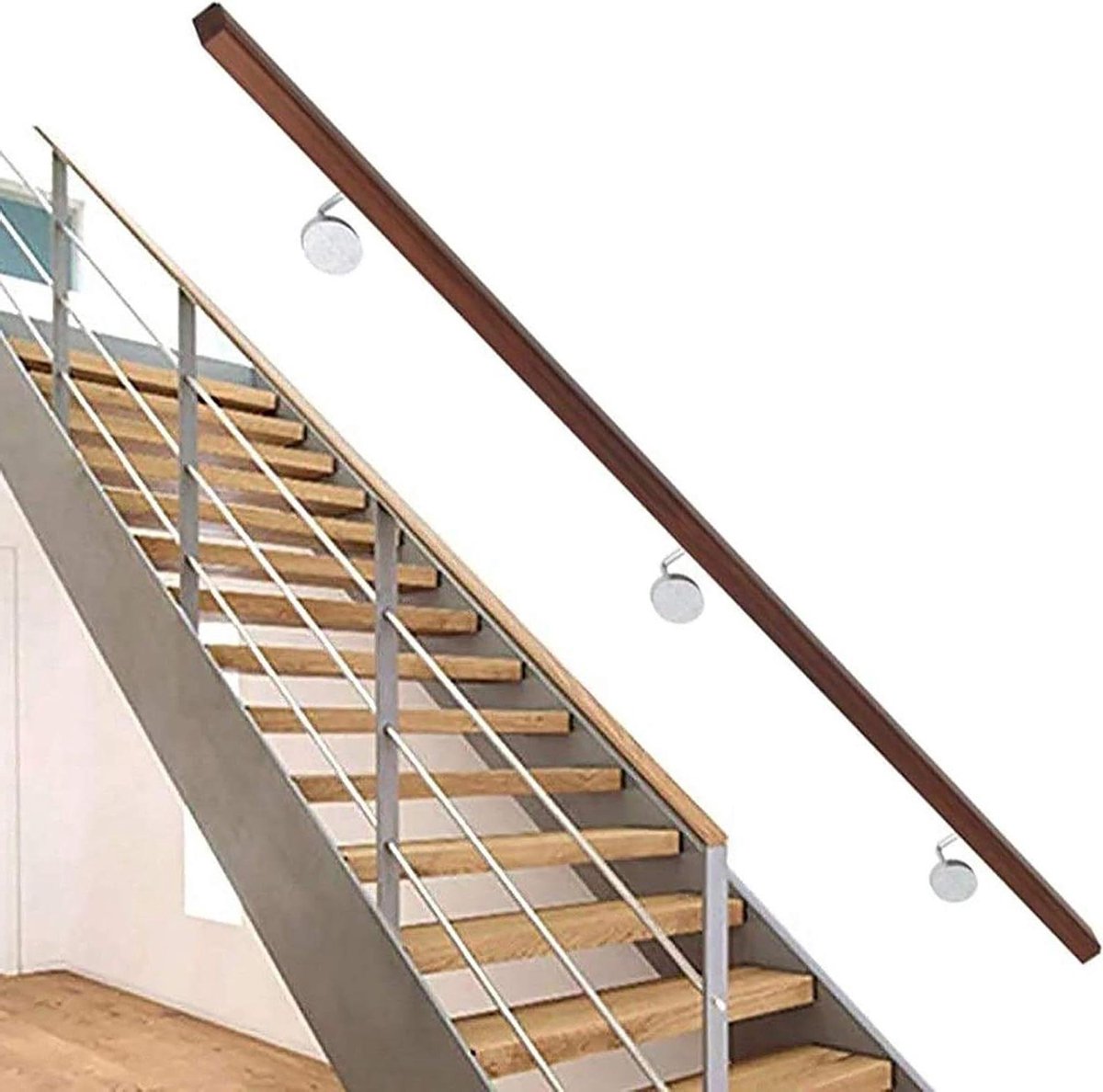 Houten Trapleuning - Steunbalk Trap - Veiligheid Binnenshuis - Massief Hout - 46 m - Onbehandeld