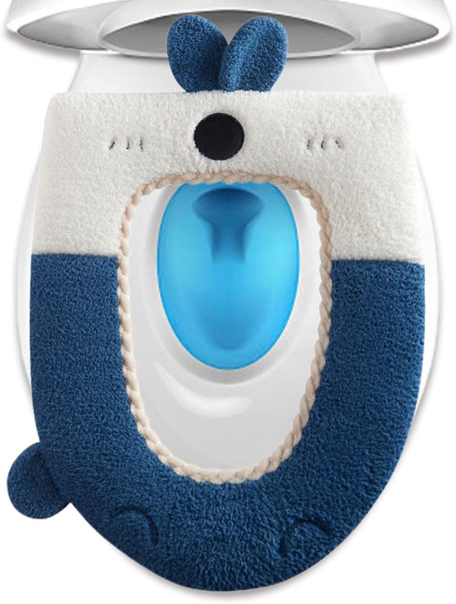 Toiletbril Kussen - Wc Zitkussen Mat - Warmte Comfort - Cartoon Konijn Stijl - 43 x 37 cm - Grijs Blauw
