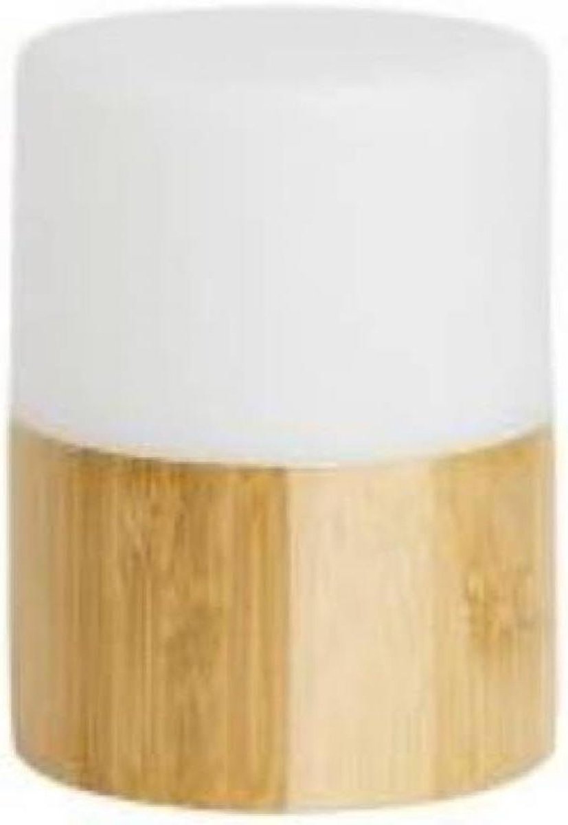 LED Kaarsenhouder - Theelichthouder Bamboe - Sfeer Creëren - Met Kliksysteem - 105 x 75 mm - Wit