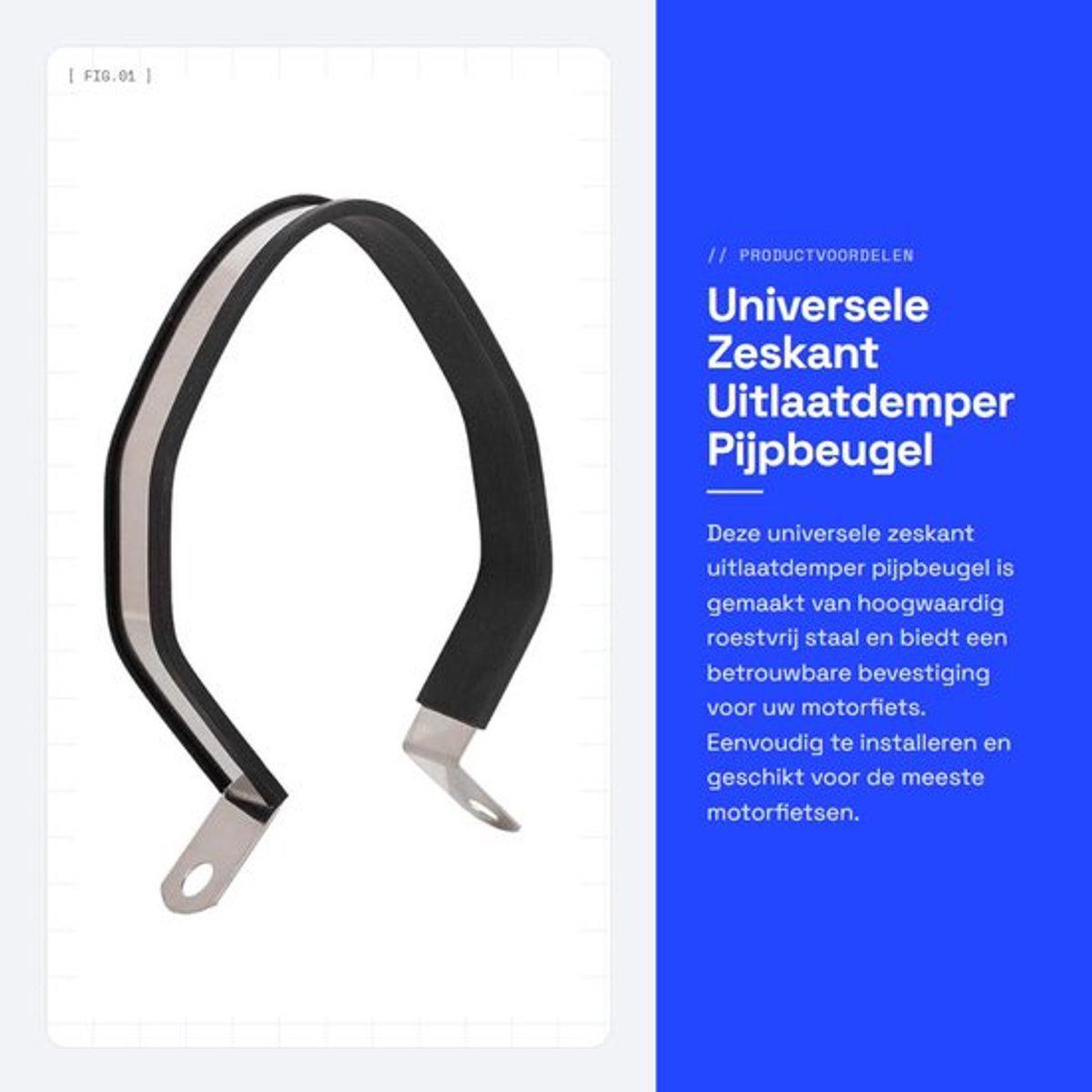 Uitlaatdemper Universeel - Zeskant Beugel - Roestvrij Staal - Pijpbeugel - Bevestiging - Eenvoudig te Installeren
