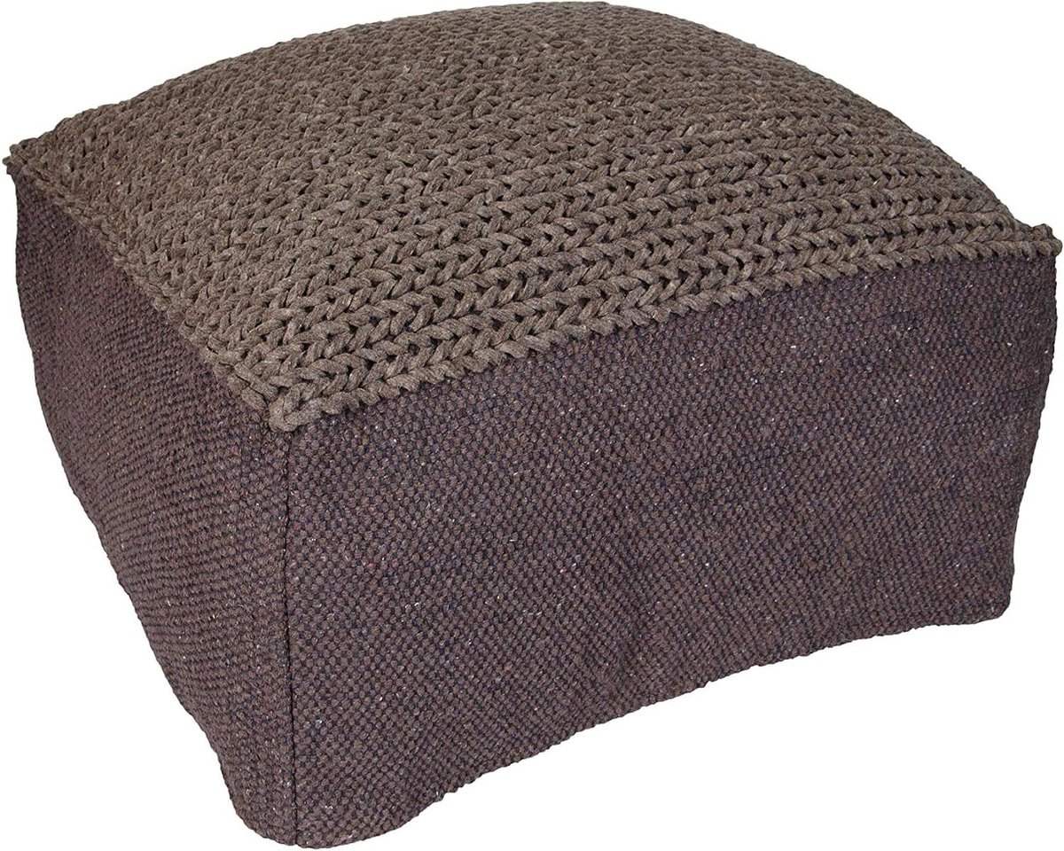 Gebreide Poef - Zitkussen Voetsteun - Extra Zitplaats - Grof Gebreid - 60 x 60 x 30 cm - Bruin