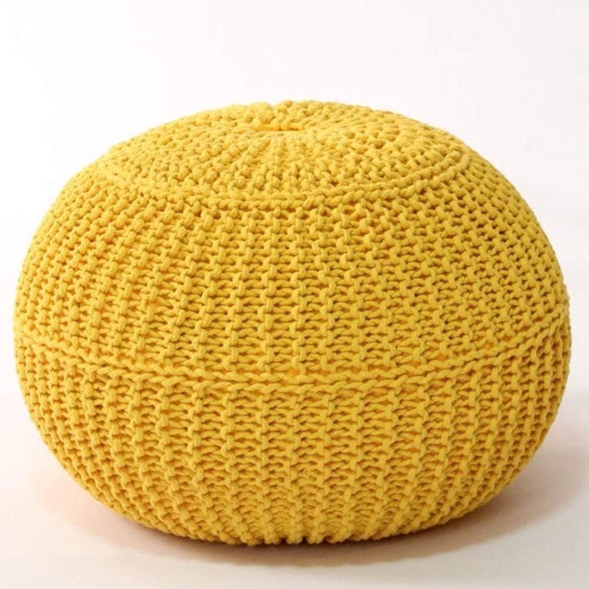Voetenbank Rond Gebreid - Poef Ottomaan - Extra Zitplaats - Handgebreid Design - 50x50x40cm - Geel