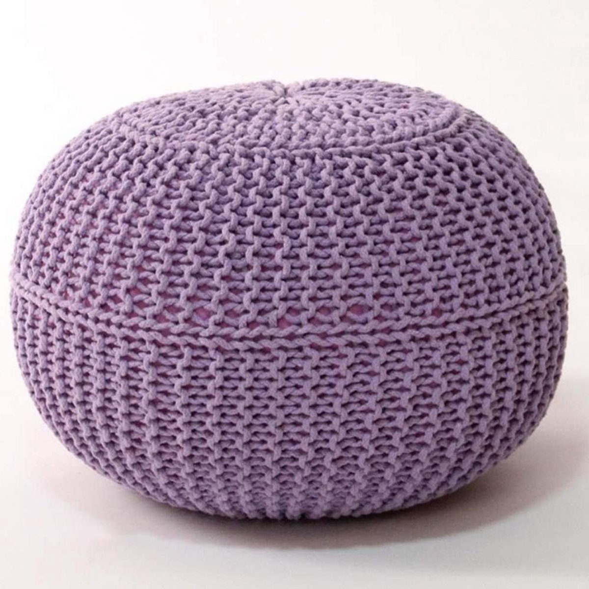 Voetenbank Rond Gebreid - Poef Ottomaan - Ontspannen Zitten - Handgebreid Uniek Design - 50x50x40cm - Paars