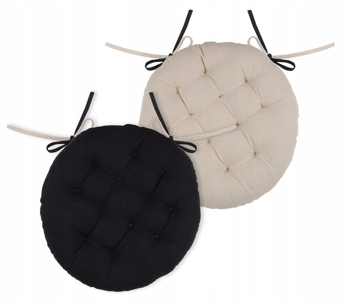 Merkloze Ronde Stoelkussen DUO 38cm Zwart/Beige - Dubbelzijdig