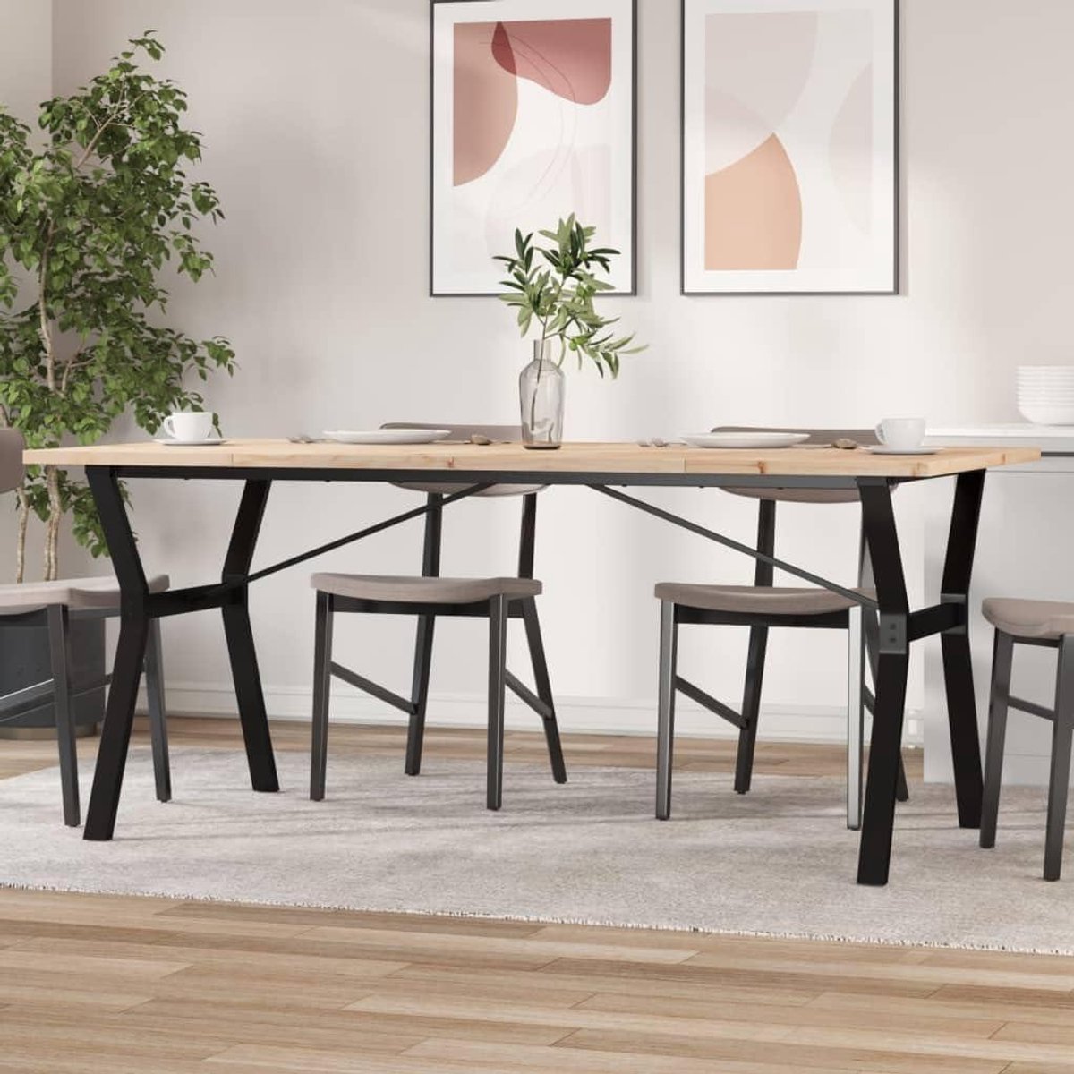 Eettafel Grenenhout Staal - Keukentafel Tafel - Gezellig Tafelen - Y-frame Constructie - 180 x 90 cm - Natuurlijk