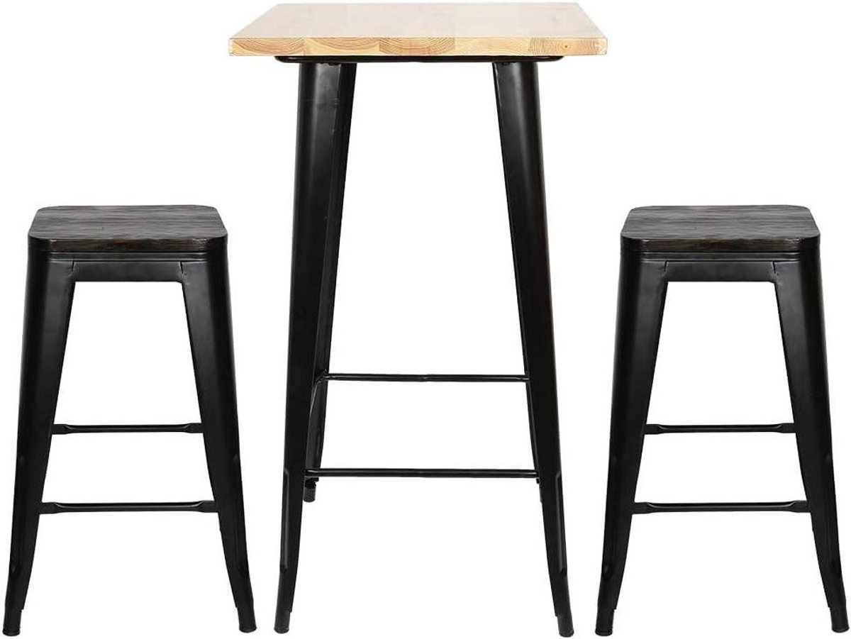 Industriële Bartafel - Hoge Eettafel Pub Tafel - Eten en Borrelen - Driehoekige Stabiliteit - 60x60x110cm - Zwart