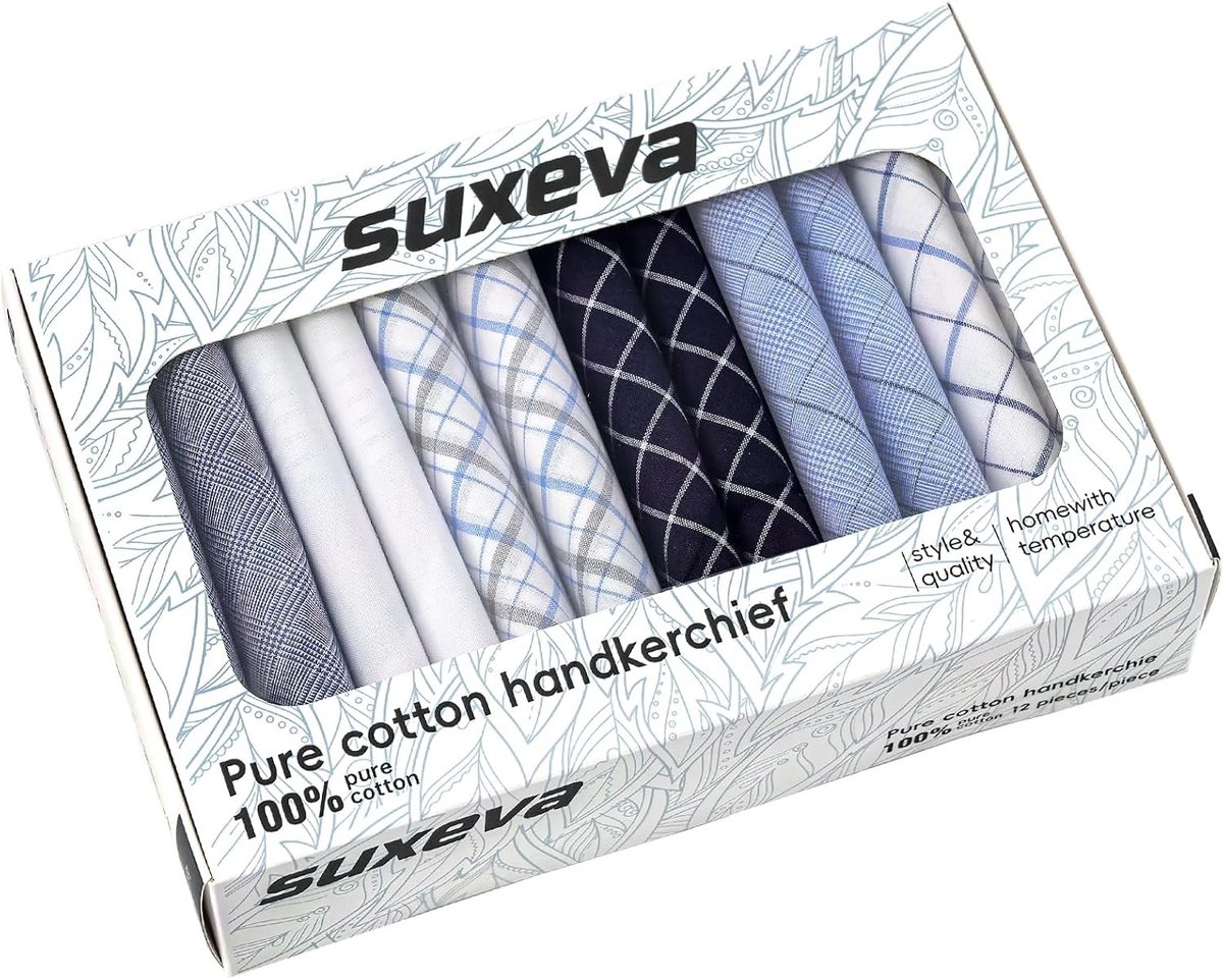 Heren Zakdoeken - Blauw - Luxe Cadeauset in Doos - 100% Katoen