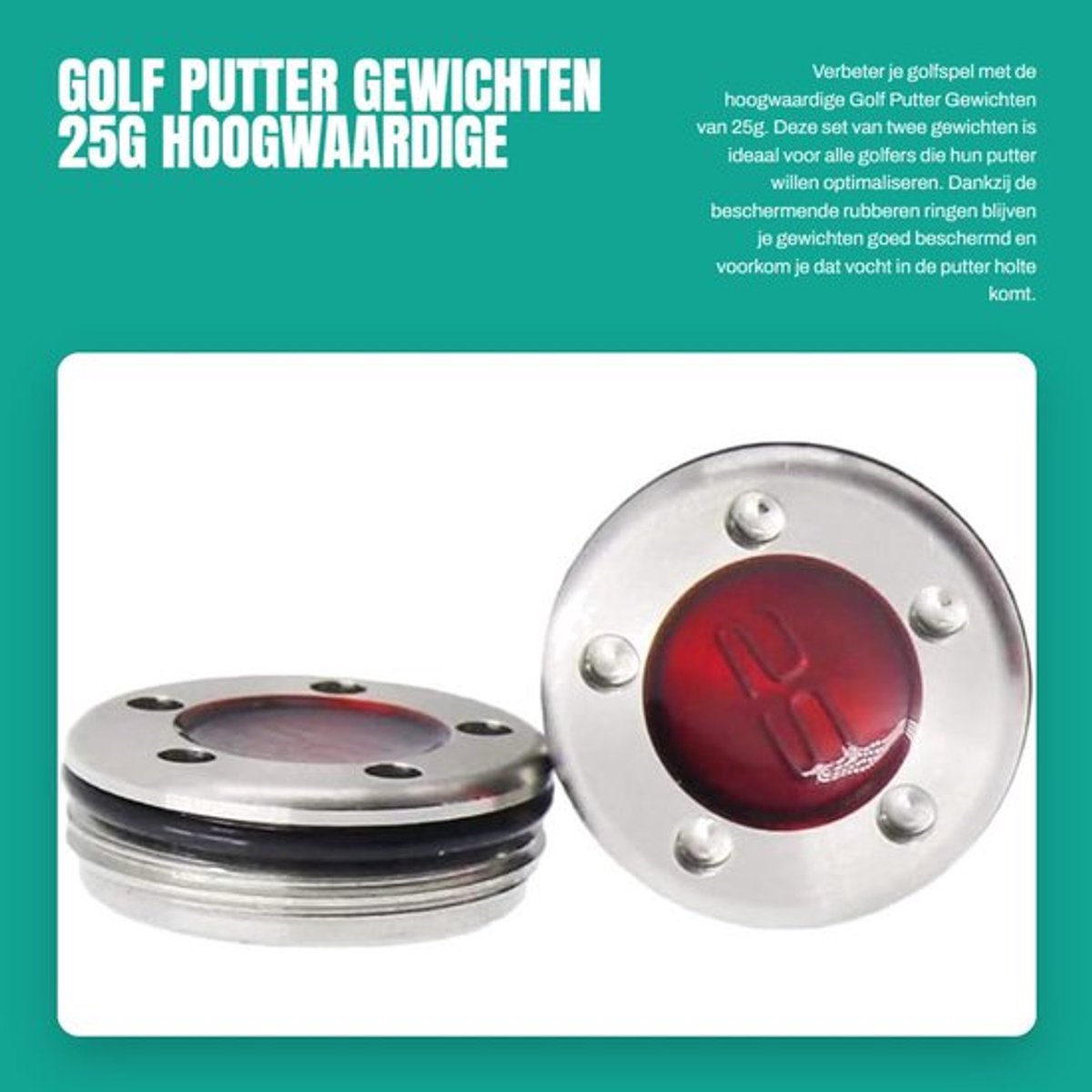 Puttergewichten 25g - 2 Stuks - Hoogwaardige Metaal - Rubberen Ringen - Slijtvast - Vochtbestendig - Golfgewichten