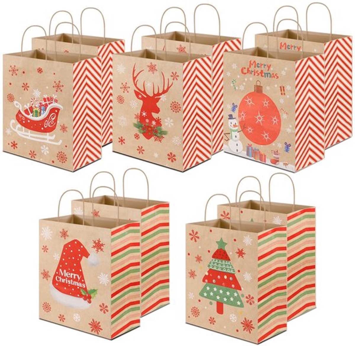 Cadeauzakjes Set van 10 - Papieren Zakjes - Kerstlook - 27 x 15 cm - Feestelijke Verpakking - Hoogwaardig Papier - Geschenkzakjes
