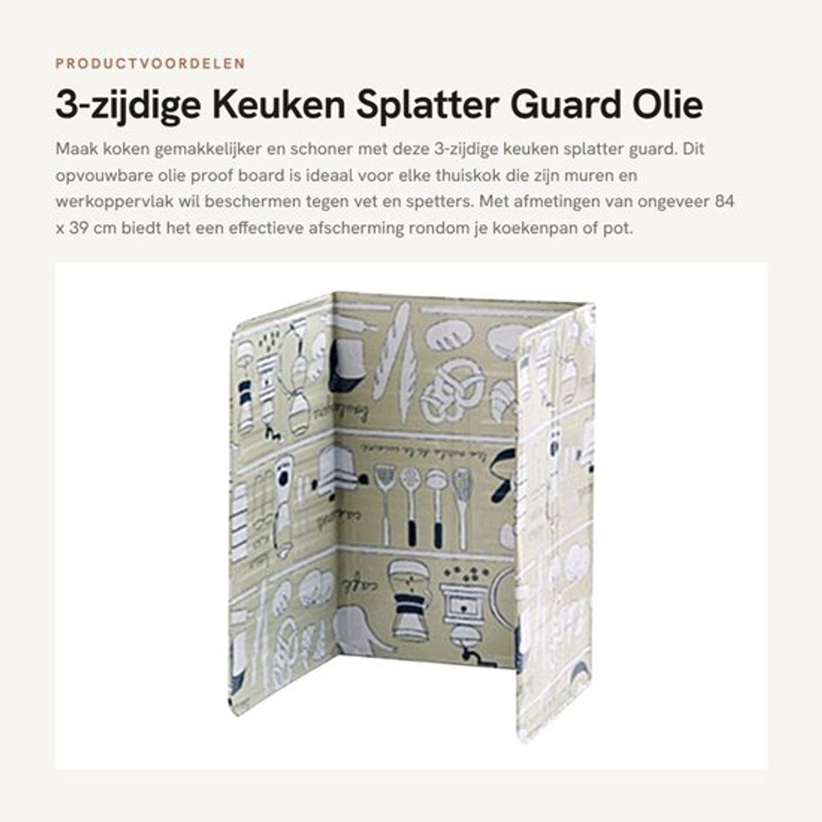 Splatter Guard - Opvouwbaar 3-zijdig Schild - Aluminiumfolie - Olie Spatbescherming - Hygiënisch Keukengereedschap - Afmetingen 84x39CM - Spatscherm