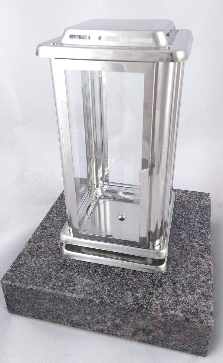 Grave Lamp - Graflicht RVS - Herdenken Buiten - Granieten Sokkel - Hoogte 23 cm - Zilverkleurig