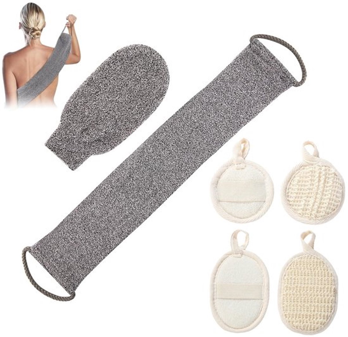 Rugscrubber 100% Natuurlijke Exfoliërende Rugband - Doucheborstel - Hennep - Exfoliërende Loofah - Handgrepen - Geschikt voor Mannen/Vrouwen - Badborstel