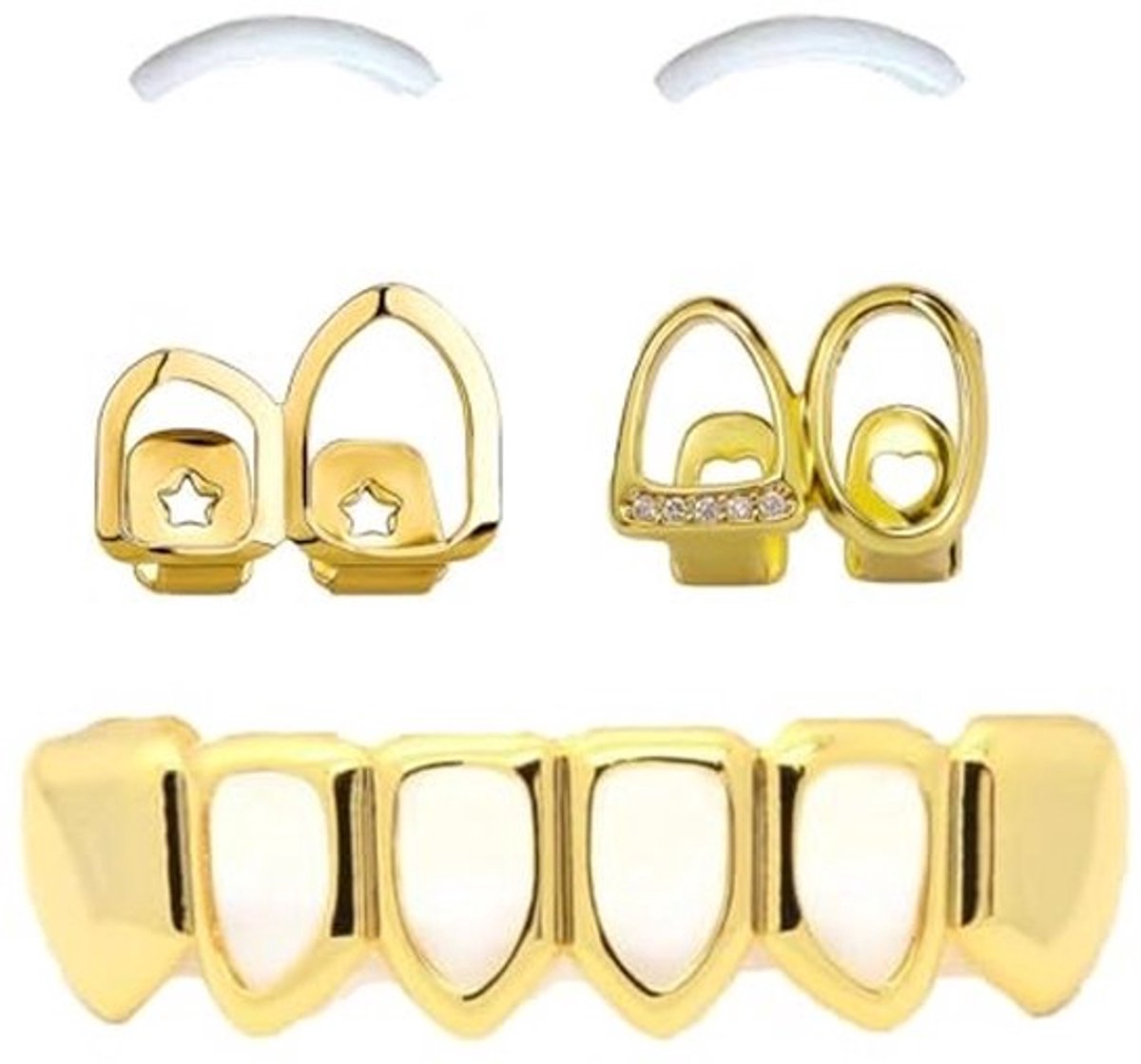 Beugeldecoratie Goud - 18K Hiphop Tanden - Dubbelzijdige Styling - Siliconen Vormlatten - Voor Muziekfestival - Voor Mondhygiëne - Tandgrill