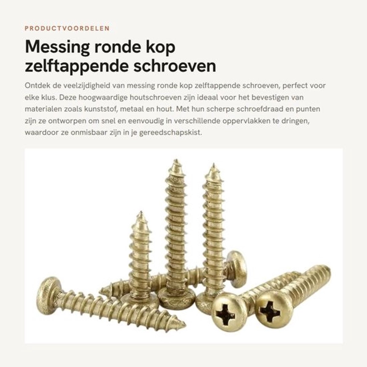 Houtschroeven M4x16mm - Zelftappende Schroeven - Messing - Bevestigingselementen - Corrosiebestendig - 20 Stuks
