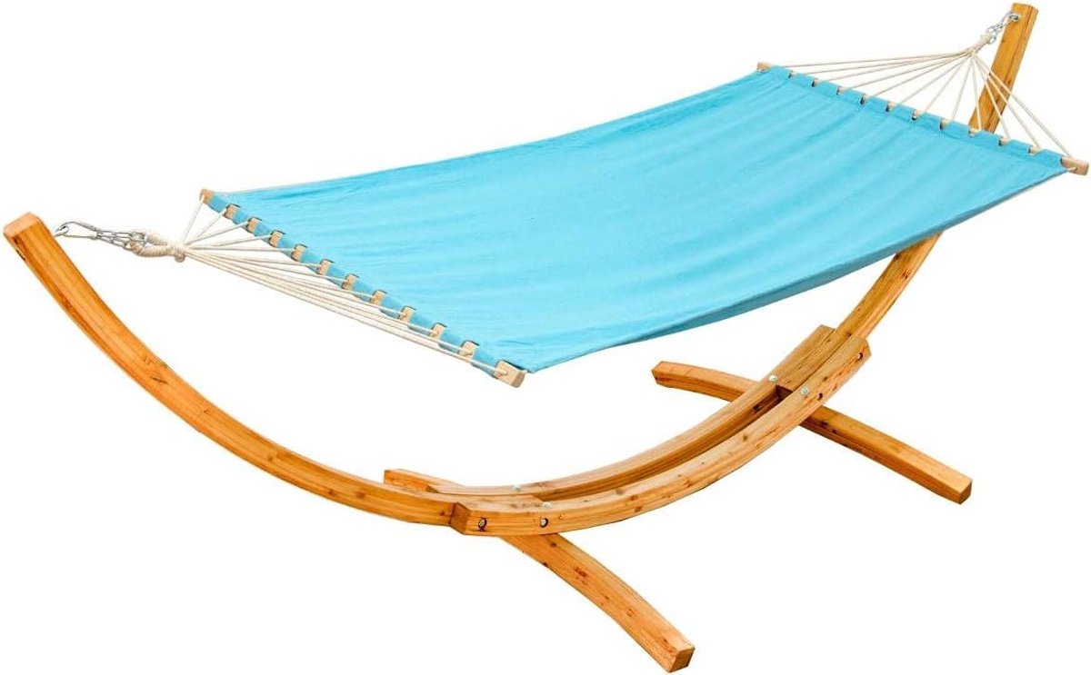 XXL Hangmat met Houten Frame voor 2 Personen - Tuin Hammock in Blauw