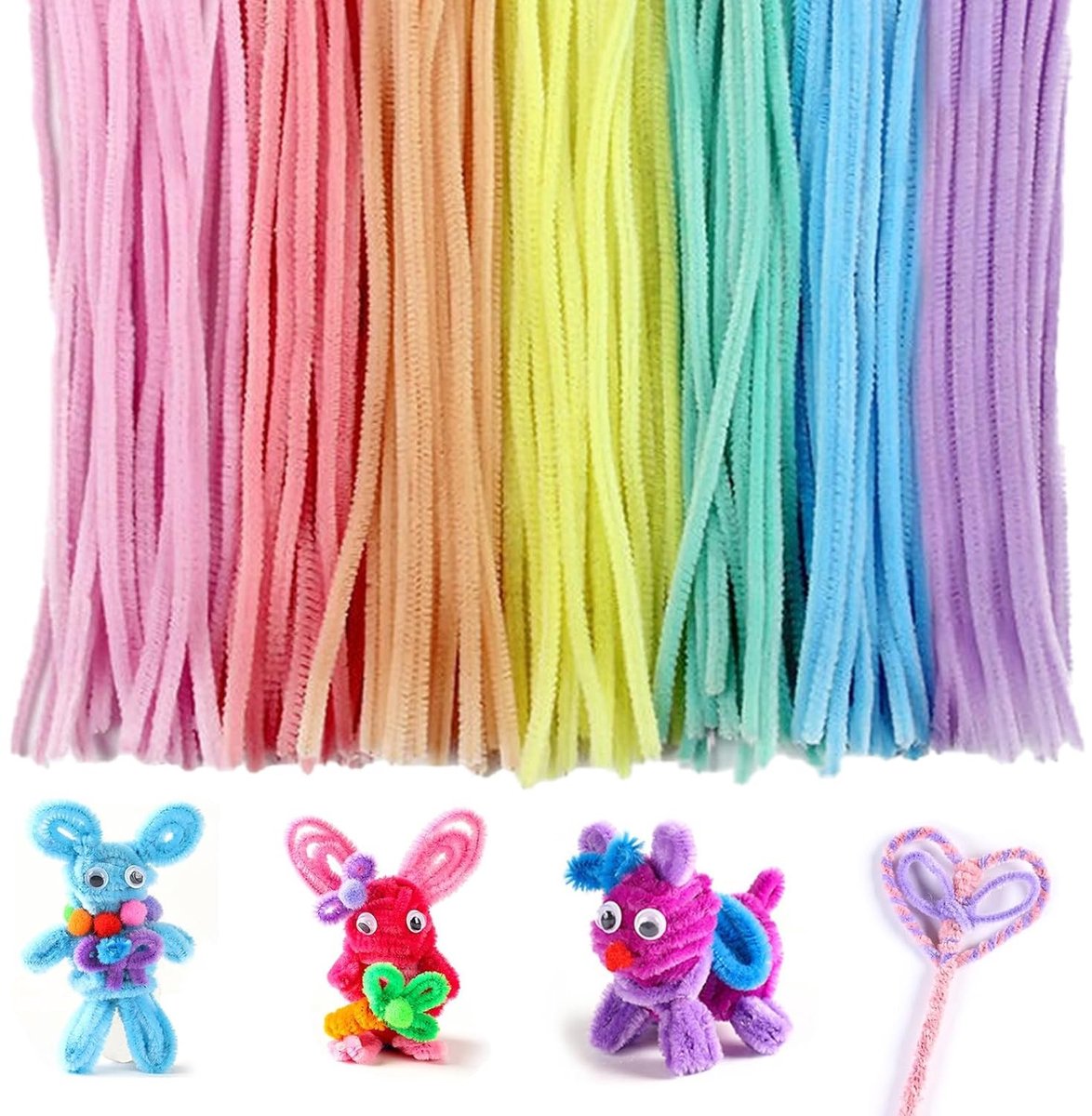 Kleurige Chenille Pijpenragers voor Creatieve DIY Projecten - 300 Stuks, 7 Kleuren, 30 cm Bending Craft Wire