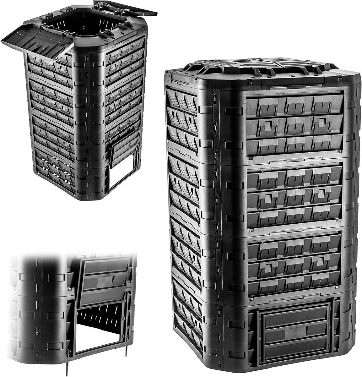 Compostbak Tuinafval - Compostcontainer Plastic - Organisch Afval Verwerken - Modulaire Constructie - 1250 liter - Zwart