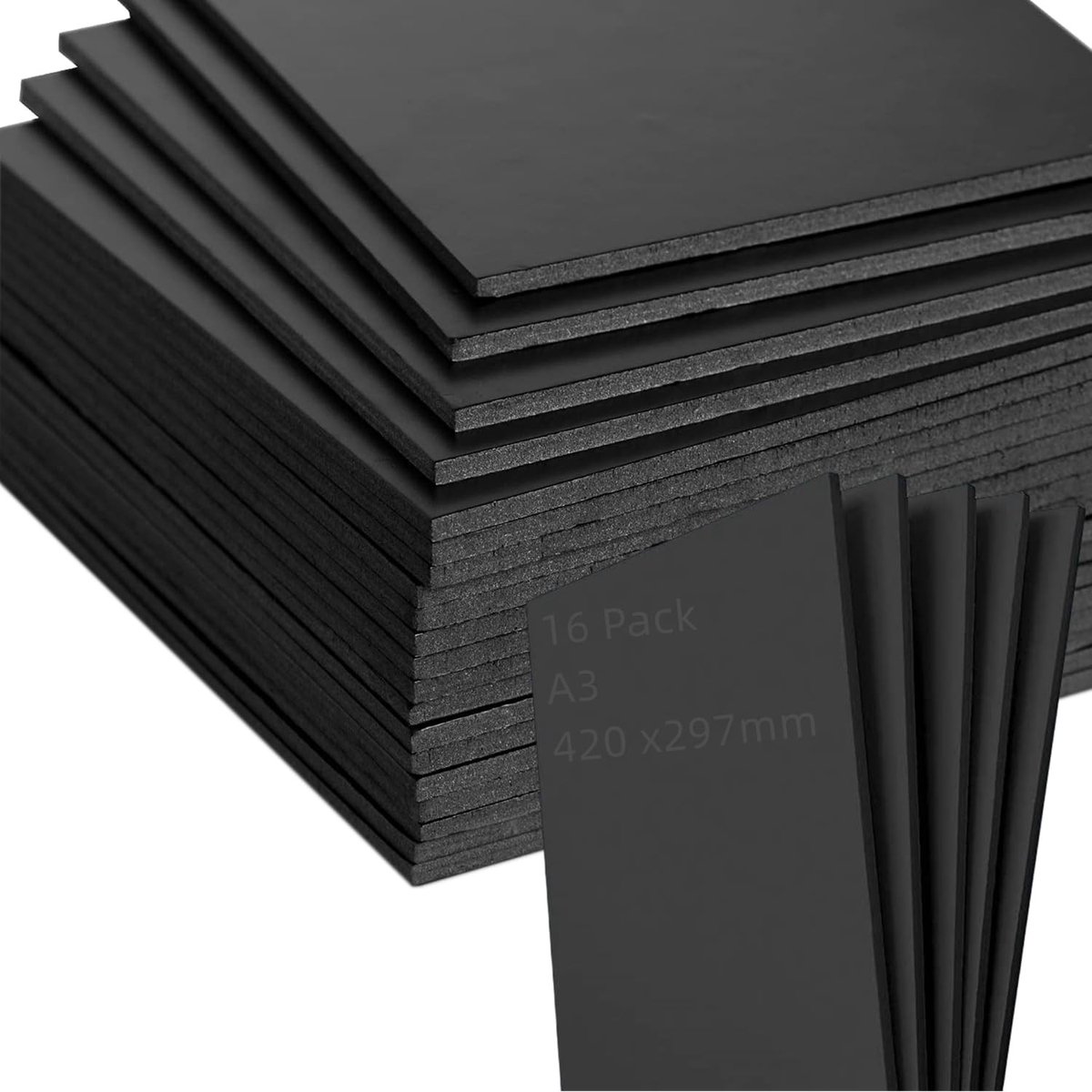 Set van 16 Zwarte Foam Borden A3, 5mm Dikke Polystyreen Plaat voor Creatieve Projecten, Fotolijsten en Kunstweergave (297 x 420 mm)