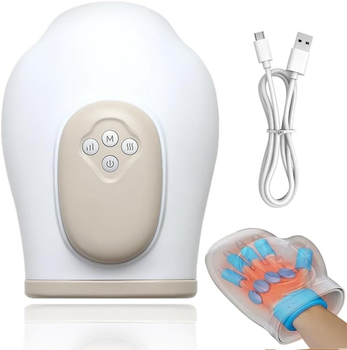 Elektrisch Handmassageapparaat - Zwart - 21 x 17 x 9 cm - Draadloos met Warmtefunctie en 3 Modi - Voor Ontspanning en Herstel
